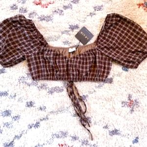 Puff sleeve crop top with tie front